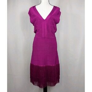Y2K Pink Bandage Bodycon Midi Dress Sz 10 Fringe Rodeo Cowgirl Western Glam 2936